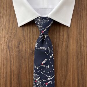 Vintage USA Prince Consort Men Celestial Constellation Star Map Italian Silk Tie